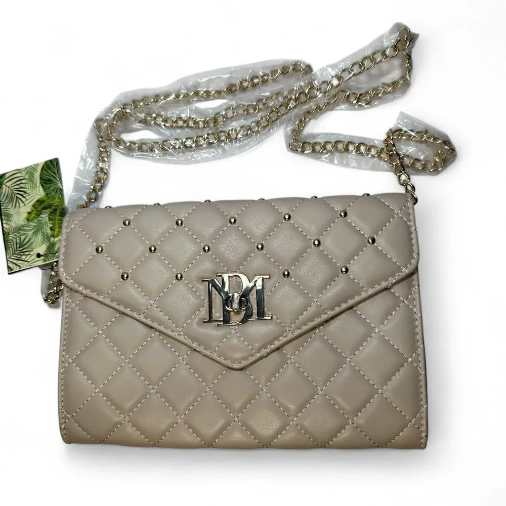 Badgley Mischka Diamond Quilt Convertible Crossbody Bag - Natural/Tan NWT